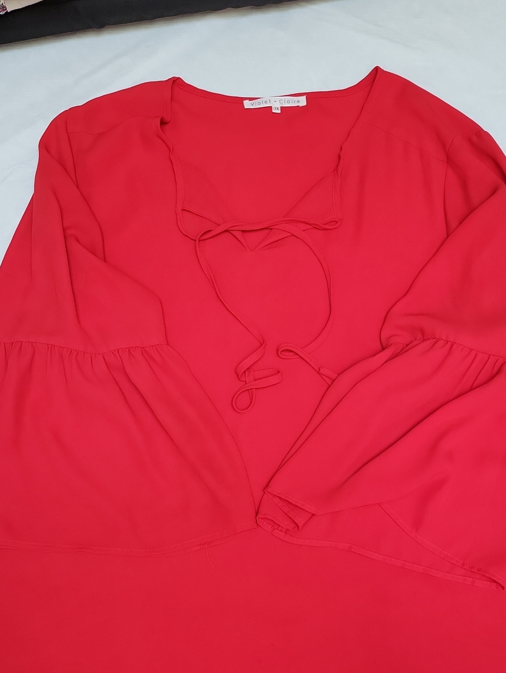 Violet & Claire Red Tie-Front Bell Sleeve Tunic Blouse